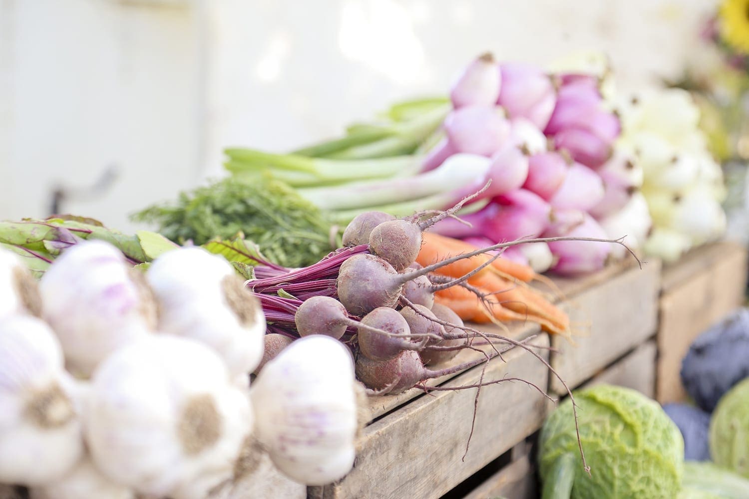 vegetables on crates