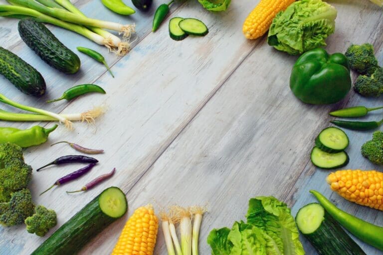 array of fruits and vegetables symbolizing healthy diet