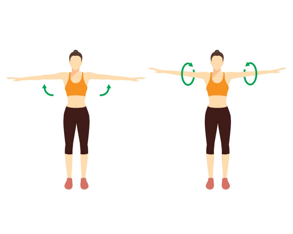 Female character demonstrates how to do arm circles